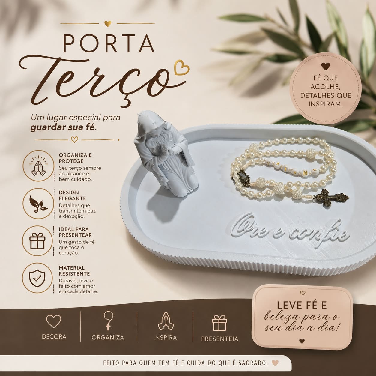 Porta Terço Nossa Senhora - "Ore e Confie"